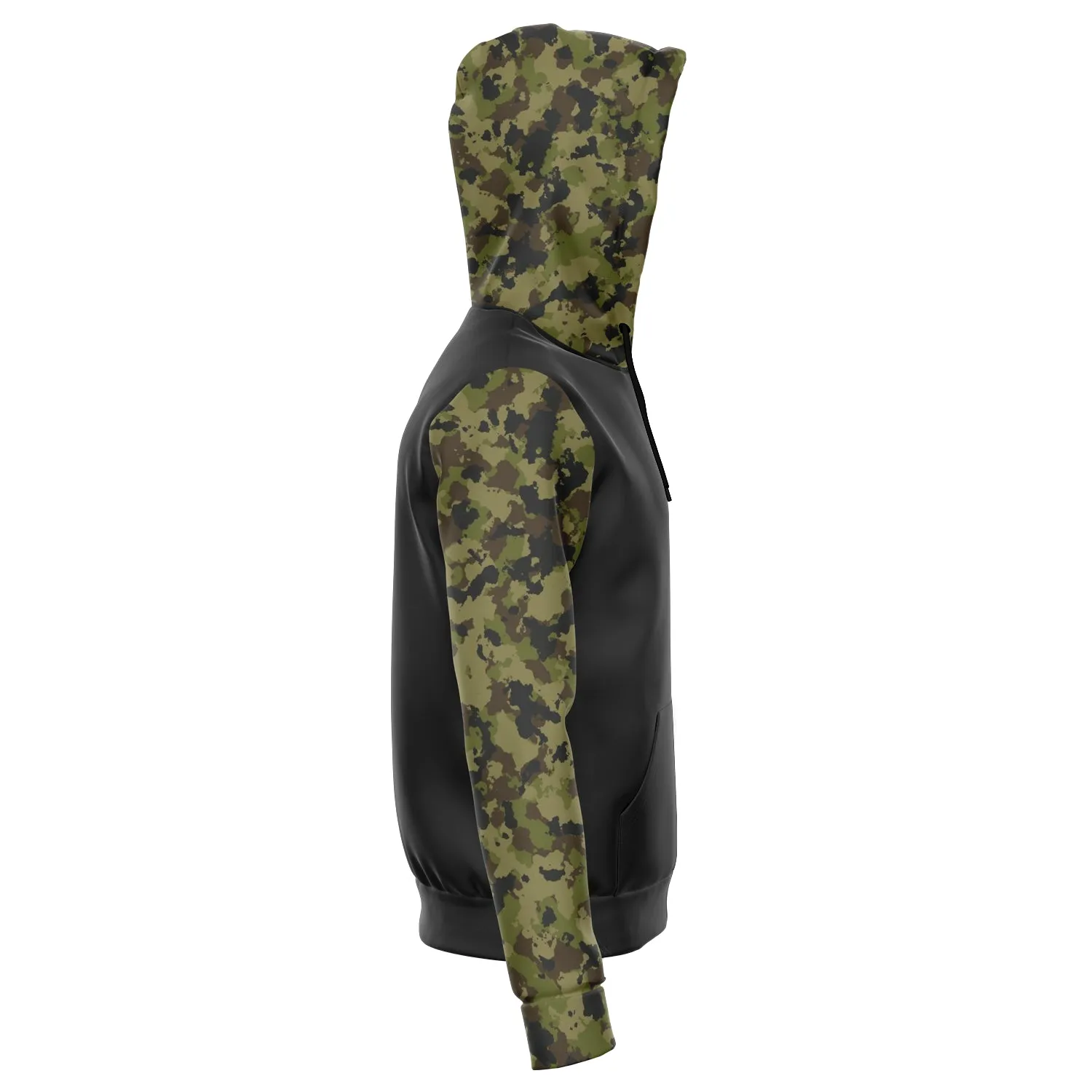 Camo Contrast Hoodie With Green, Brown and Gray Camouflage Sleeves and Hood