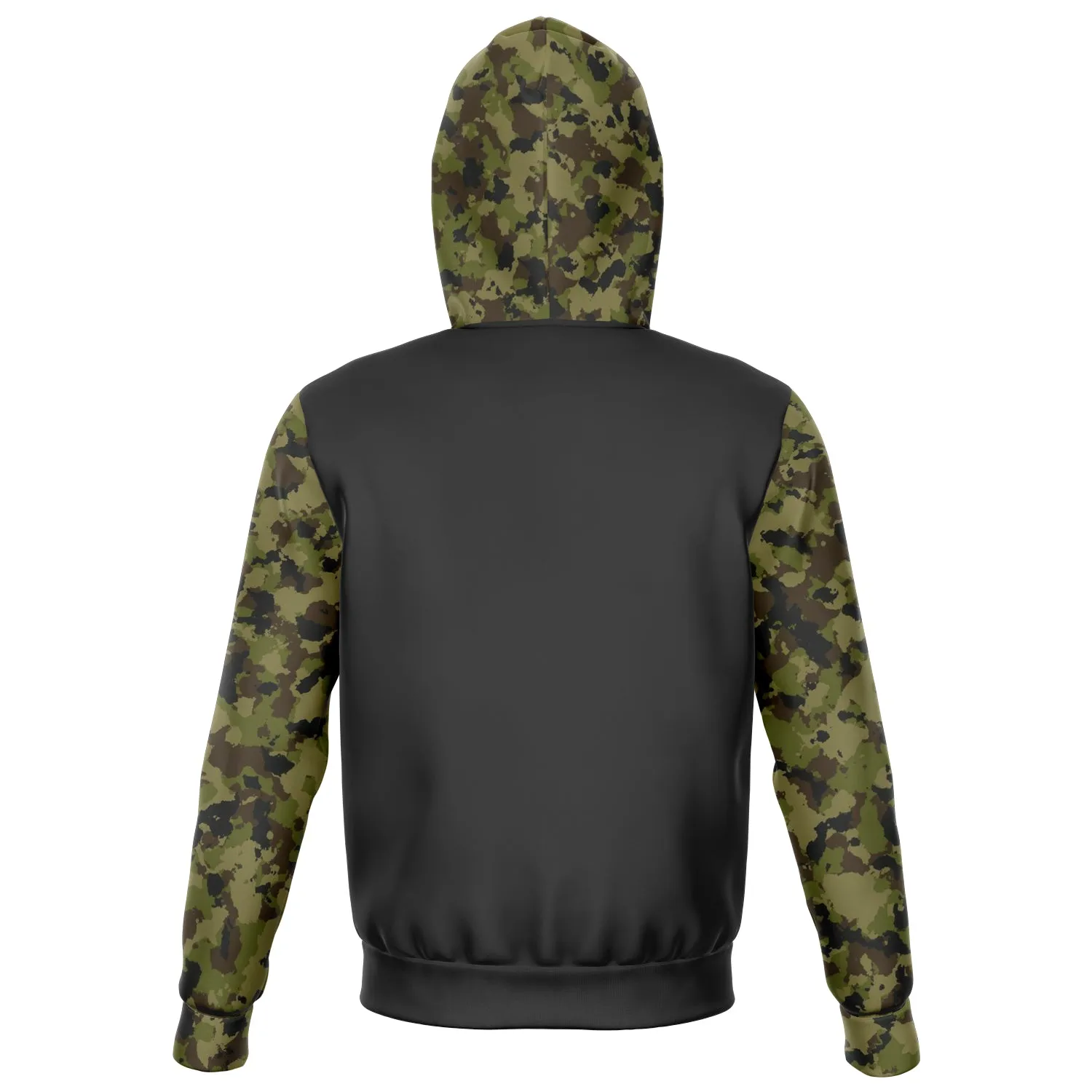 Camo Contrast Hoodie With Green, Brown and Gray Camouflage Sleeves and Hood