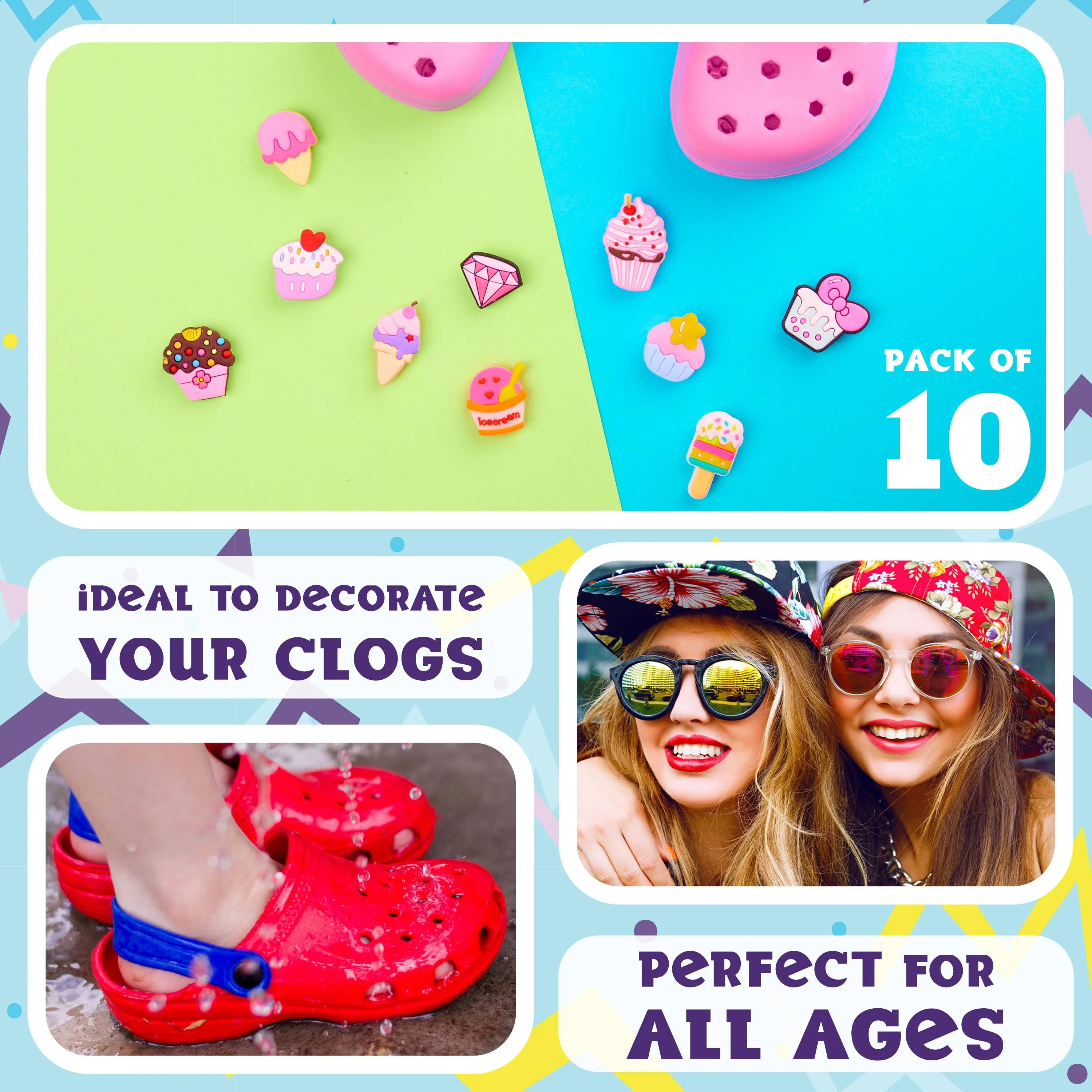 CityComfort Clog Charms, Cute Shoe Decoration Charms Pack of 10 - MULTI