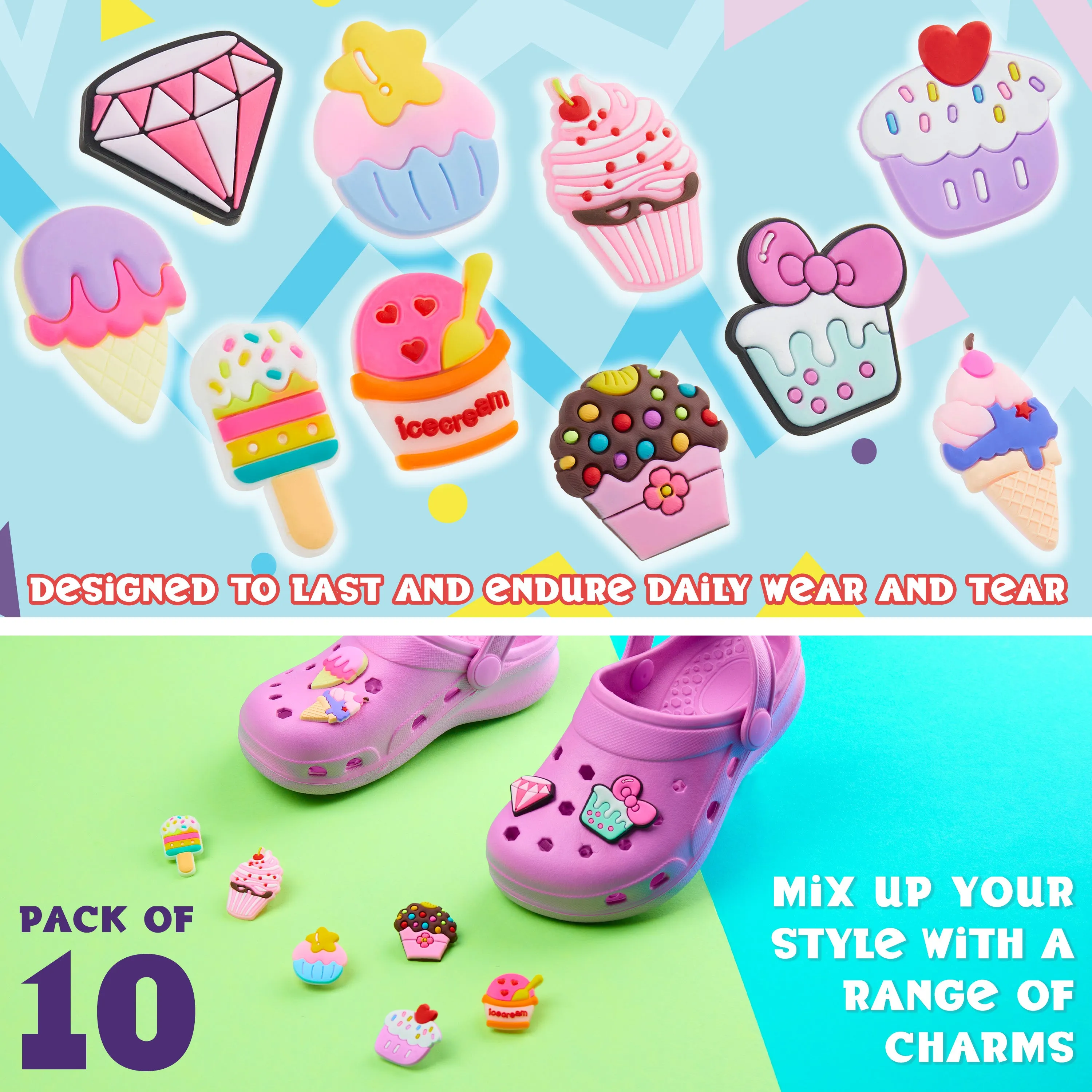 CityComfort Clog Charms, Cute Shoe Decoration Charms Pack of 10 - MULTI