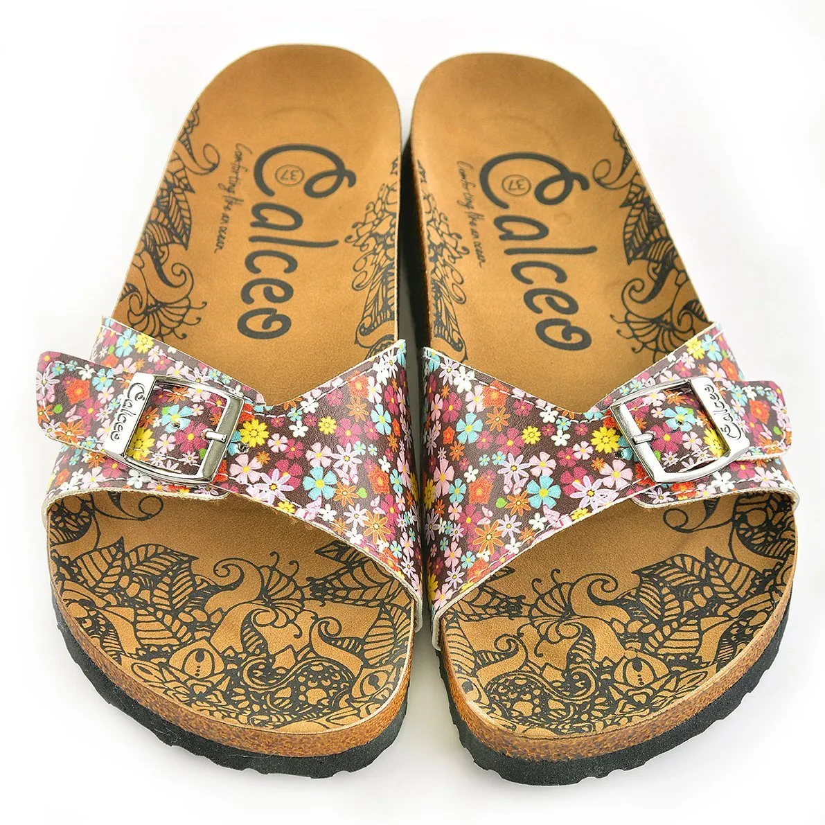 Claret Red Colored and Flowers Patterned Sandal - CAL908