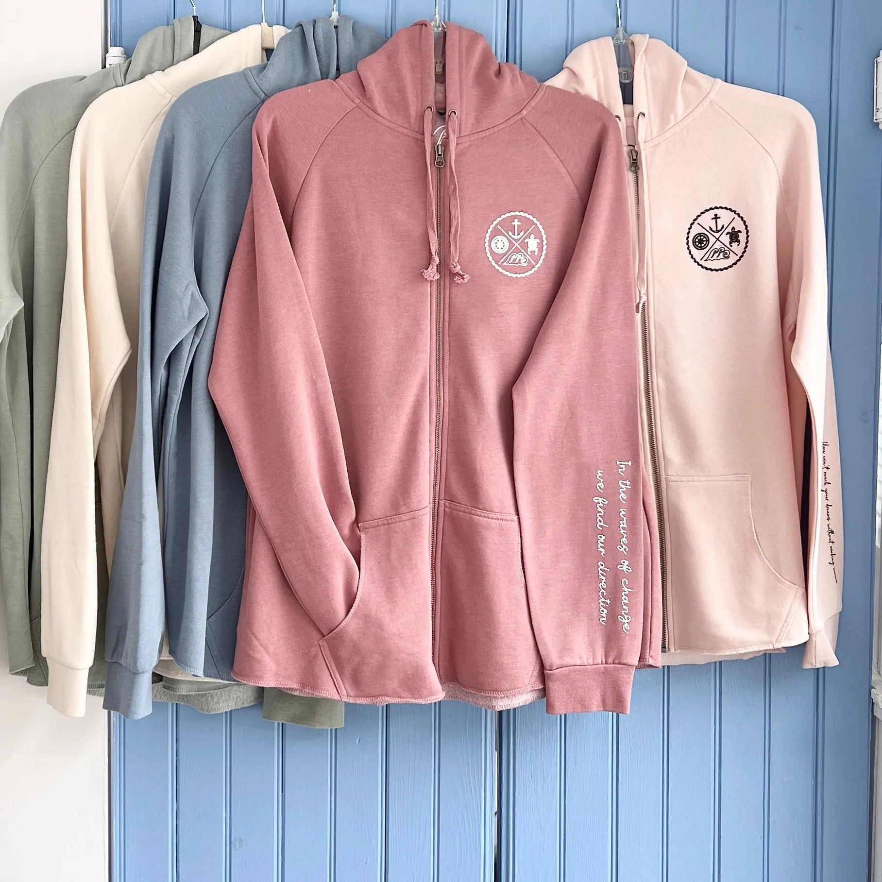 Crest Zip Hoodie BEACHY RED - your choice of saying