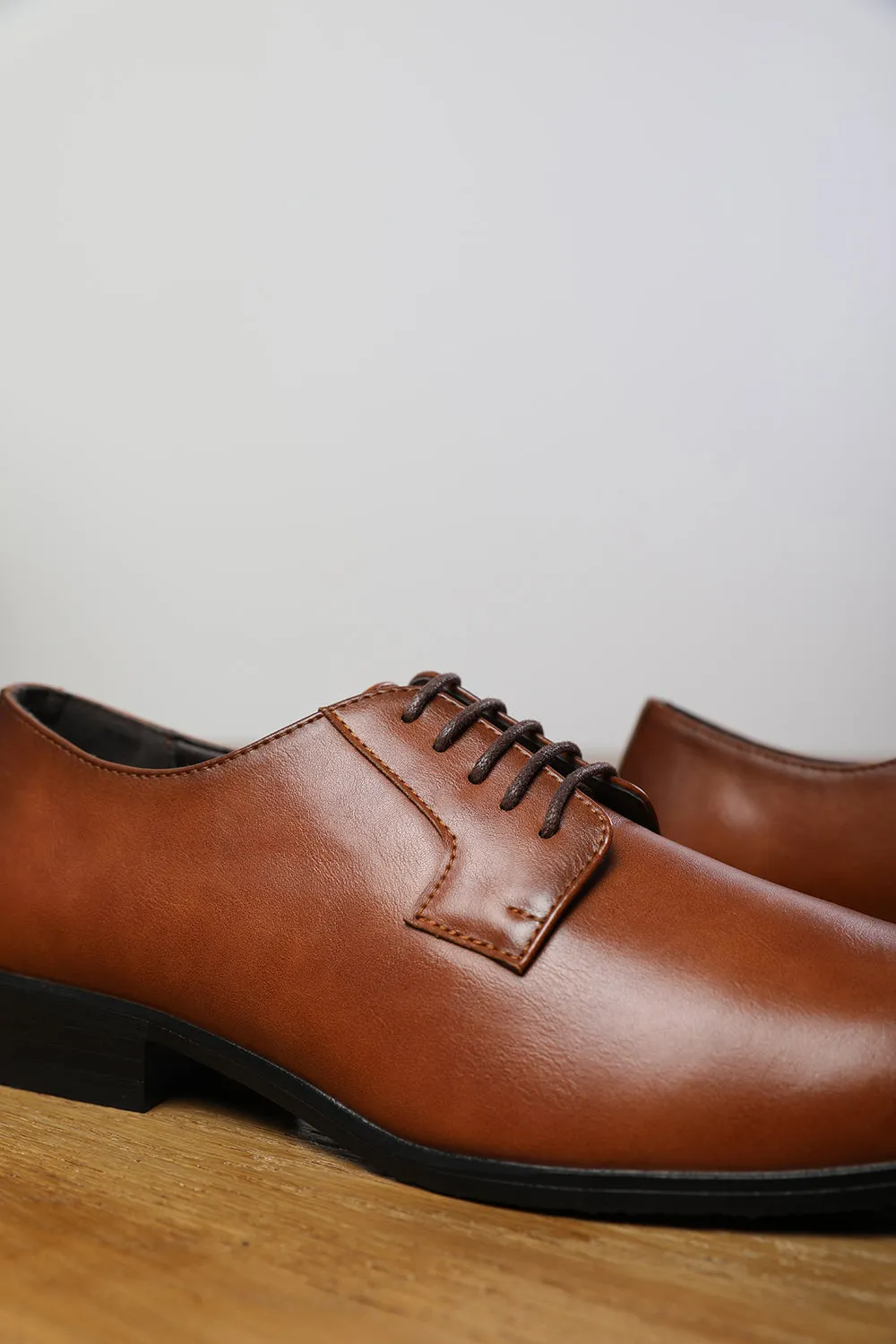 DAVID LACE UP DERBY FORMAL DRESS WORK SHOES IN BROWN FAUX LEATHER