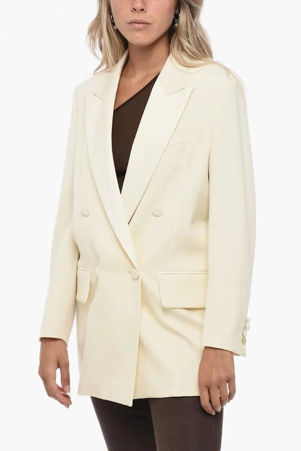 Double-breasted MONICA Wool Blazer with Satin Details