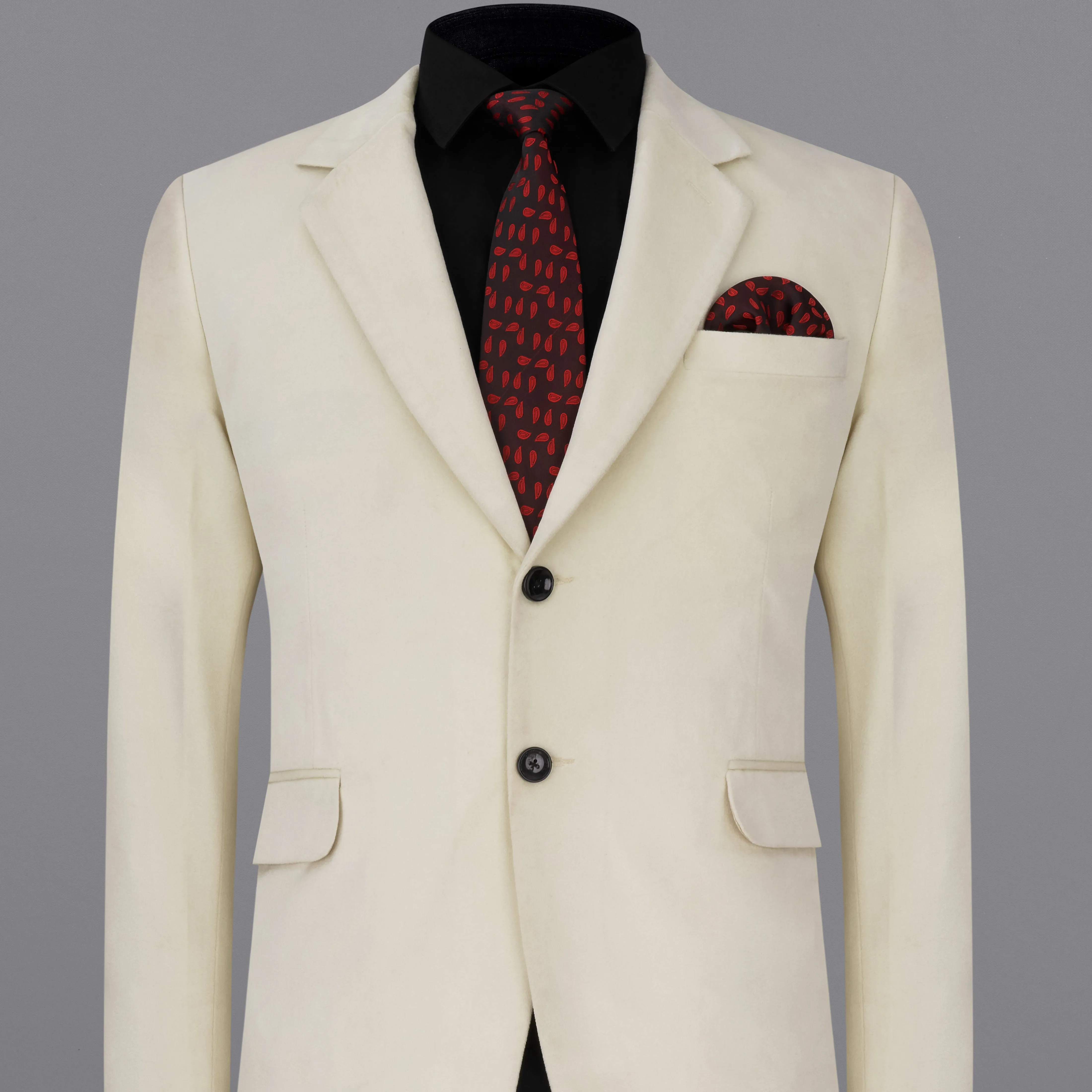 Eggshell Cream Single Breasted Premium Velvet Designer Blazer