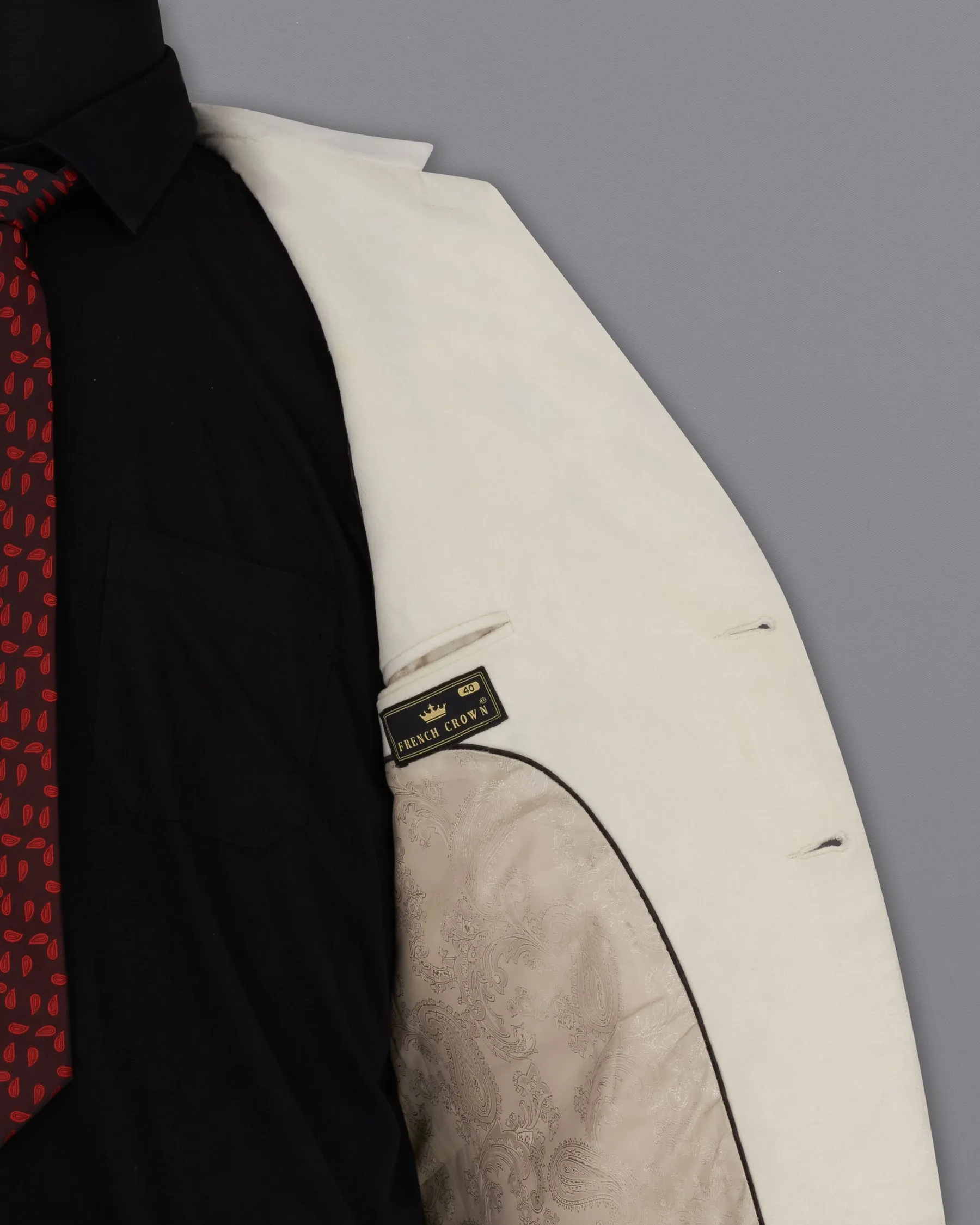 Eggshell Cream Single Breasted Premium Velvet Designer Blazer