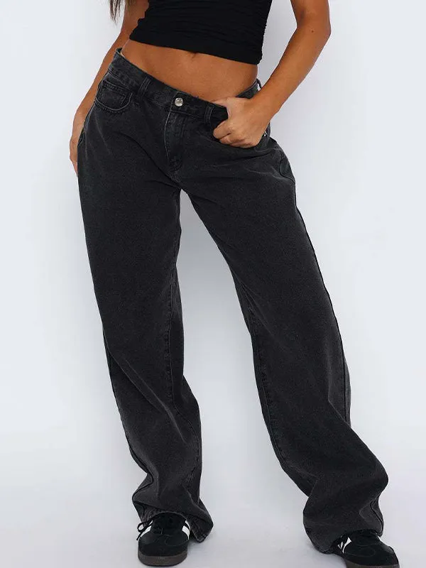 Einfarbige Vintage Vielseitige Schlichte Midriff Boyfriend Jeans