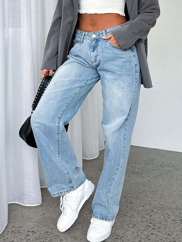 Einfarbige Vintage Vielseitige Schlichte Midriff Boyfriend Jeans