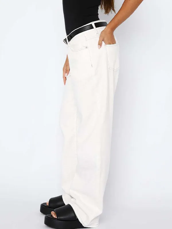 Einfarbige Vintage Vielseitige Schlichte Midriff Boyfriend Jeans