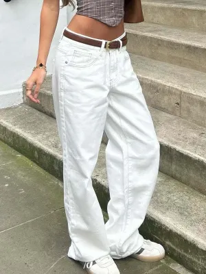 Einfarbige Vintage Vielseitige Schlichte Midriff Boyfriend Jeans