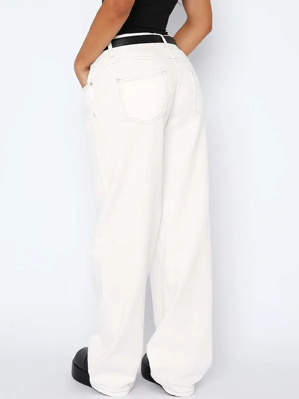Einfarbige Vintage Vielseitige Schlichte Midriff Boyfriend Jeans