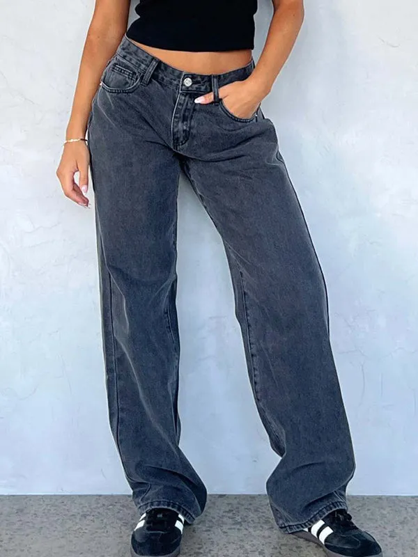 Einfarbige Vintage Vielseitige Schlichte Midriff Boyfriend Jeans