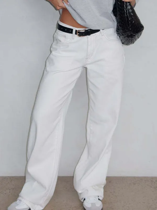 Einfarbige Vintage Vielseitige Schlichte Midriff Boyfriend Jeans