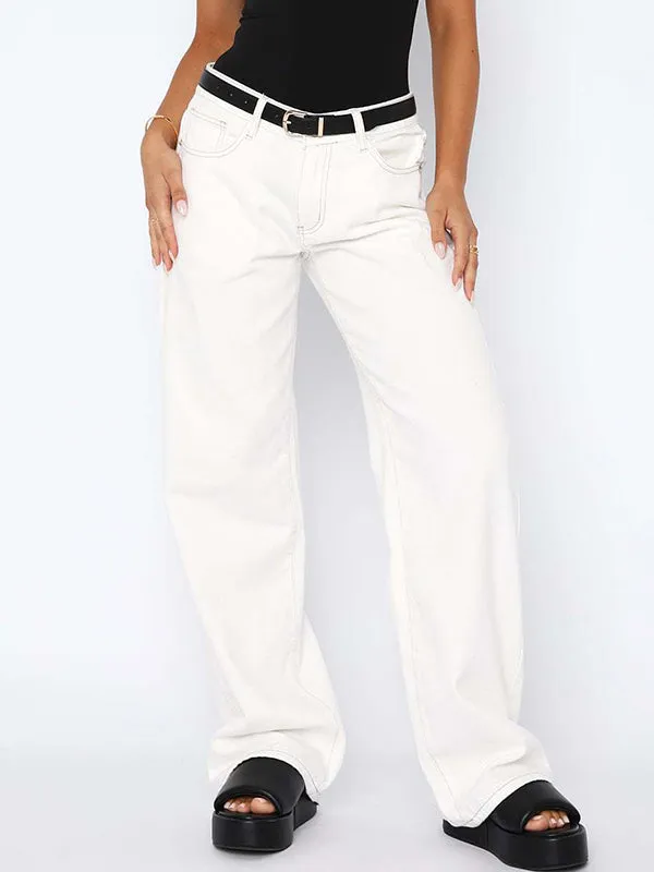 Einfarbige Vintage Vielseitige Schlichte Midriff Boyfriend Jeans