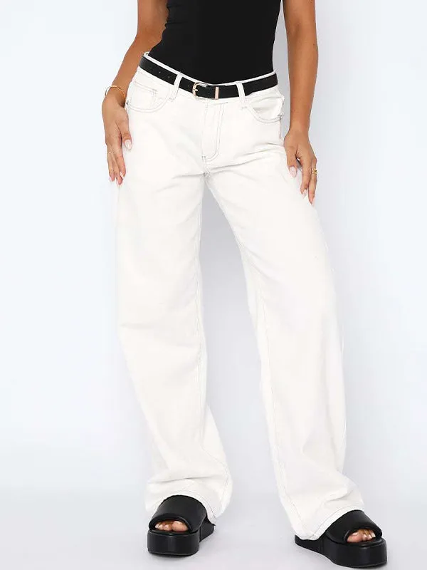 Einfarbige Vintage Vielseitige Schlichte Midriff Boyfriend Jeans
