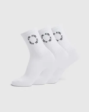 Everyday Embroidered Crew Socks (3 Pack) - Weiß