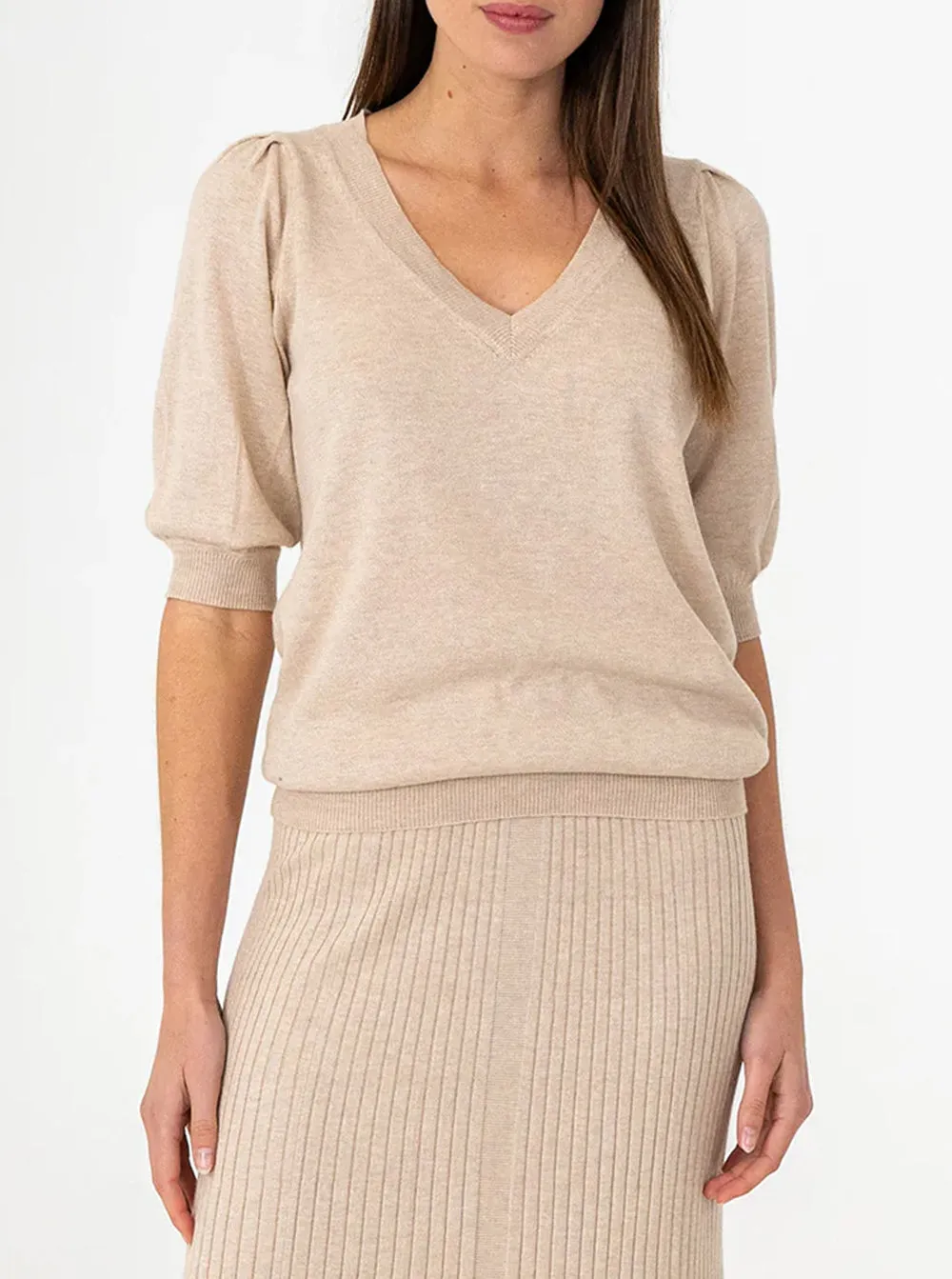 Evita Short Sleeve Knit - Sandstone