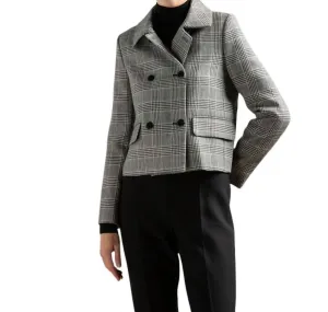 Facella Double Breasted Plaid Jacket In White/black