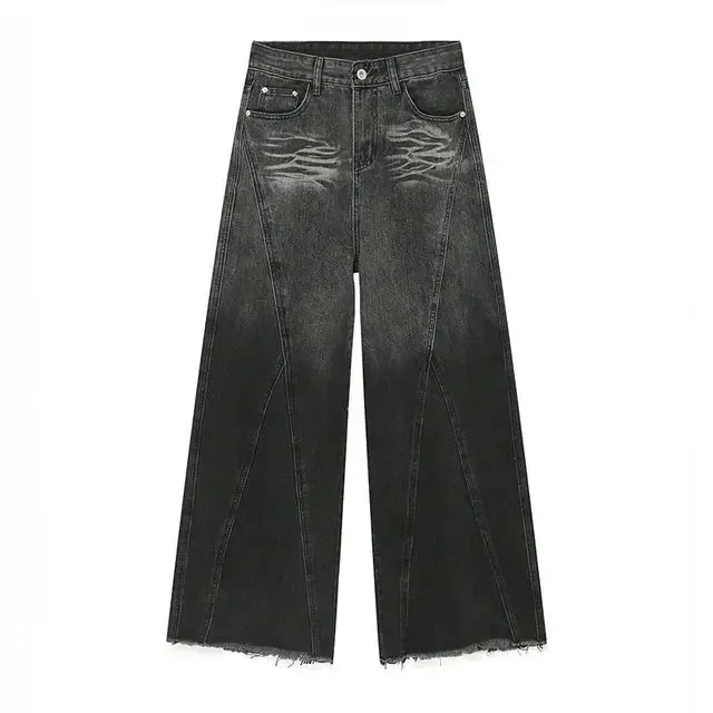Faded Black Baggy Embroidered Jeans