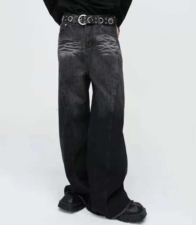 Faded Black Baggy Embroidered Jeans
