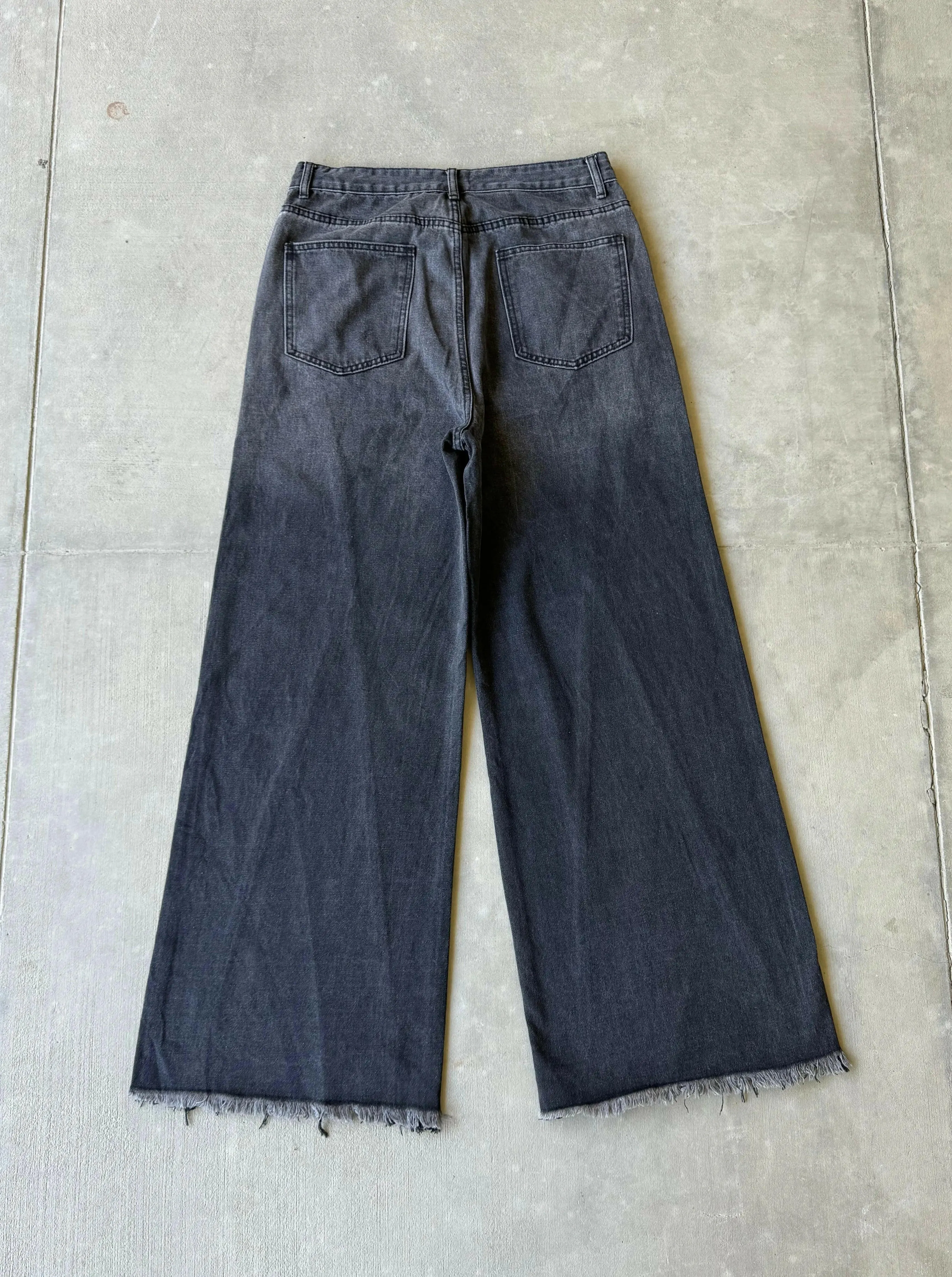 Faded Black Baggy Embroidered Jeans