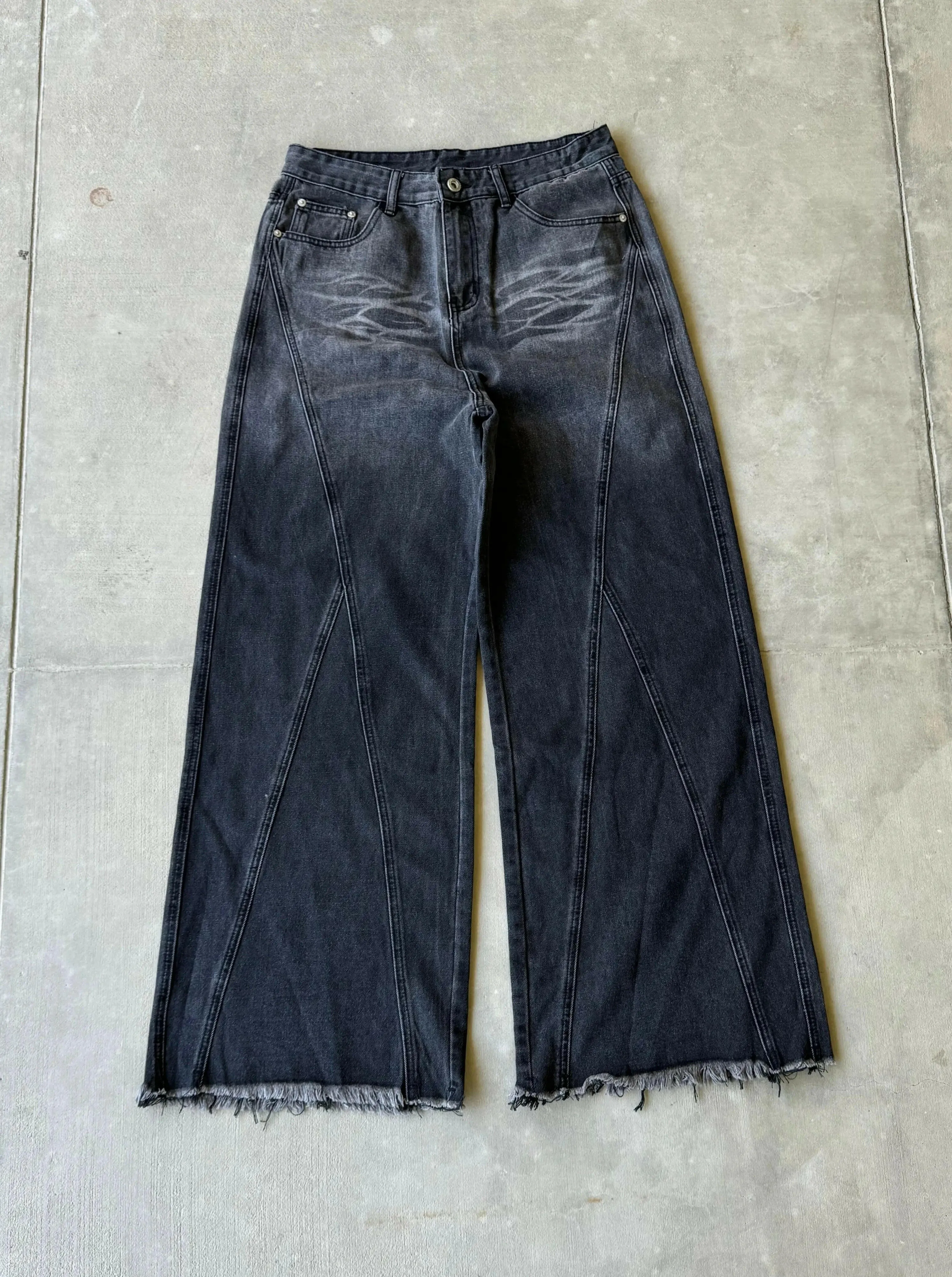Faded Black Baggy Embroidered Jeans