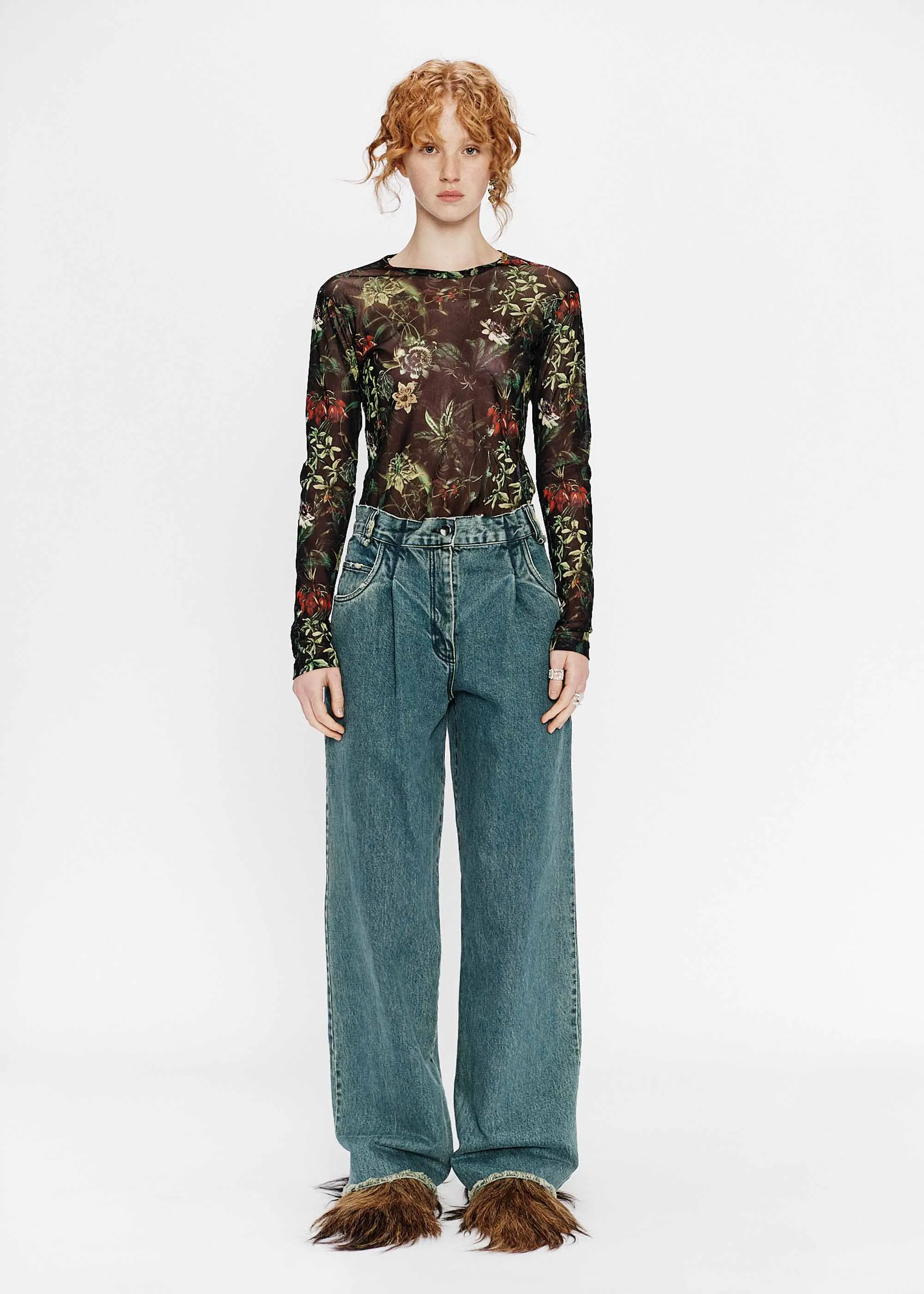 Faded Blue Pleated Jeans