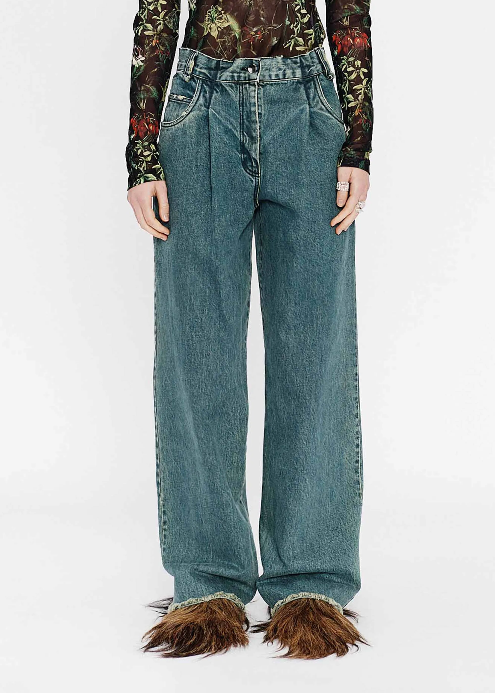 Faded Blue Pleated Jeans