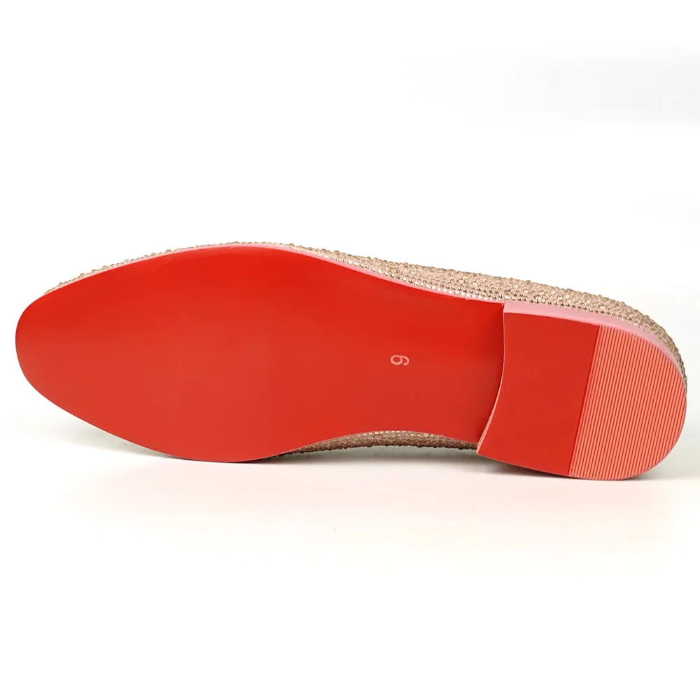 FI-7525 Pink Suede Rhinestones Slip on Loafer Fiesso by Aurelio Garcia