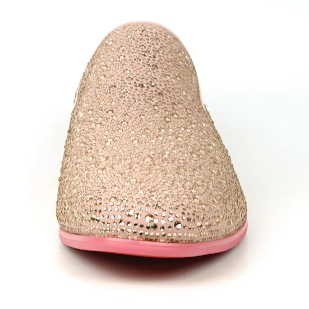 FI-7525 Pink Suede Rhinestones Slip on Loafer Fiesso by Aurelio Garcia