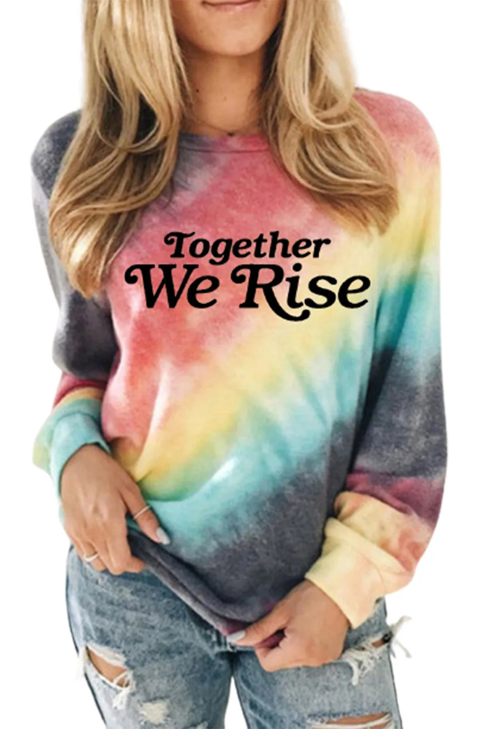 Fiery Red Letter Tie-dyed Print Long Sleeve Sweatshirt