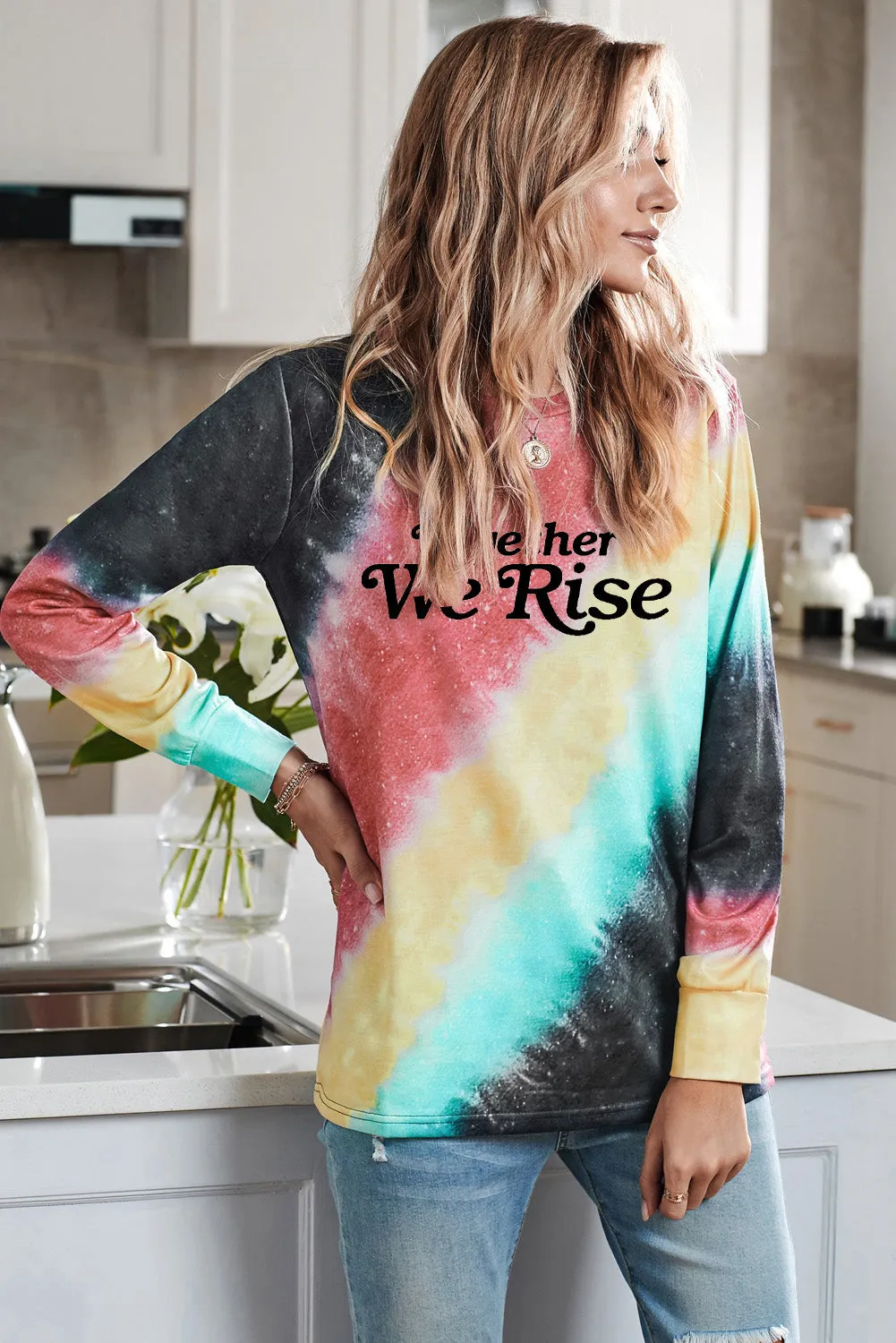 Fiery Red Letter Tie-dyed Print Long Sleeve Sweatshirt