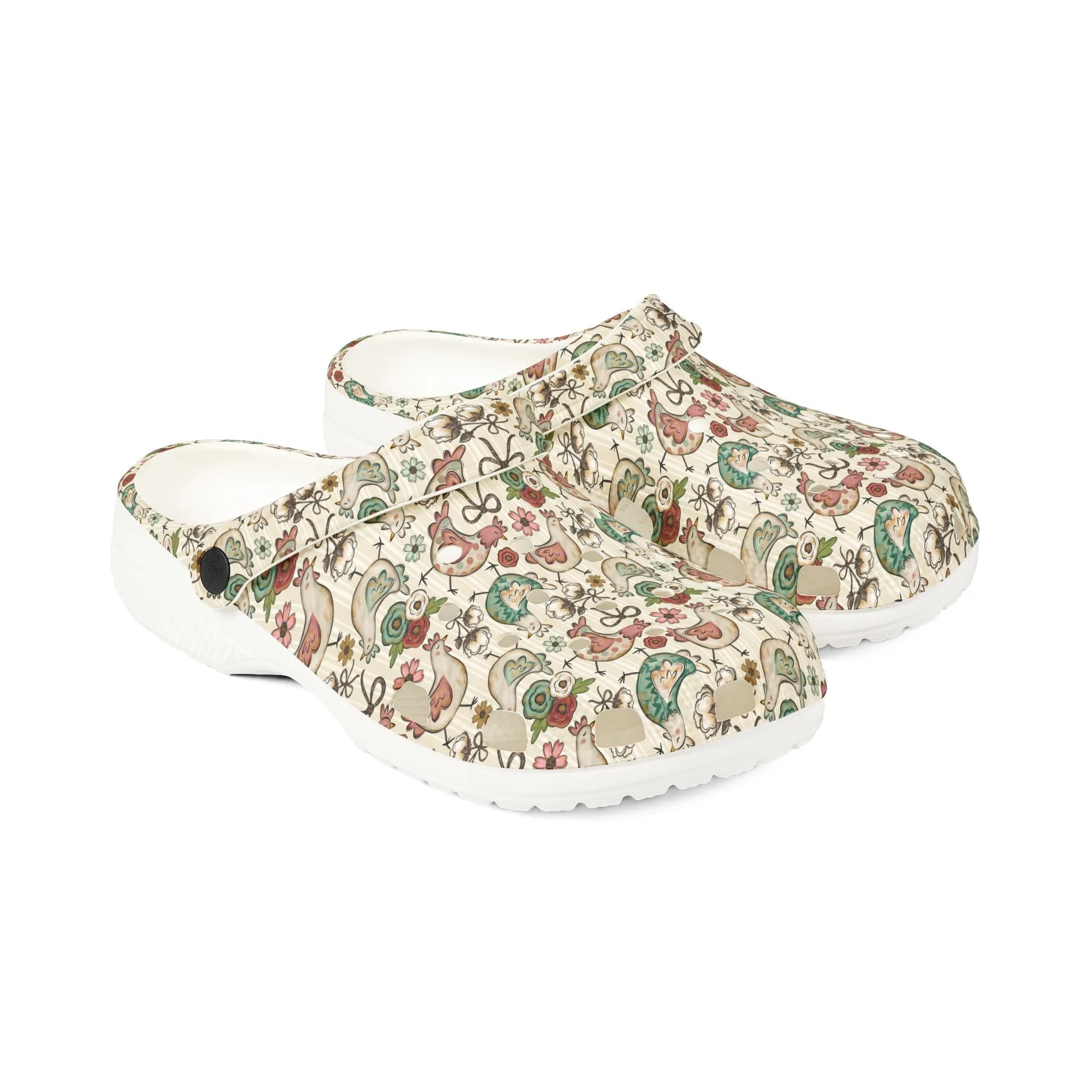 Floral Chicken EVA Foam Clogs - Comfortable & Stylish Garden Shoes