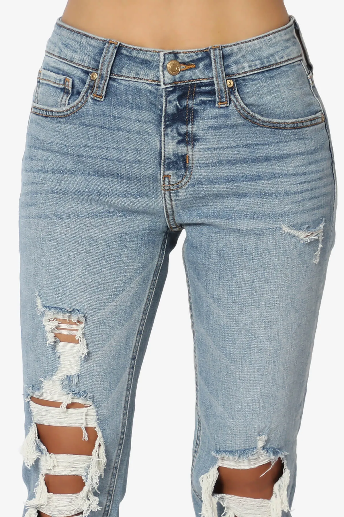 Frankie Distressed Mid Rise Girlfriend Jeans in LF Light