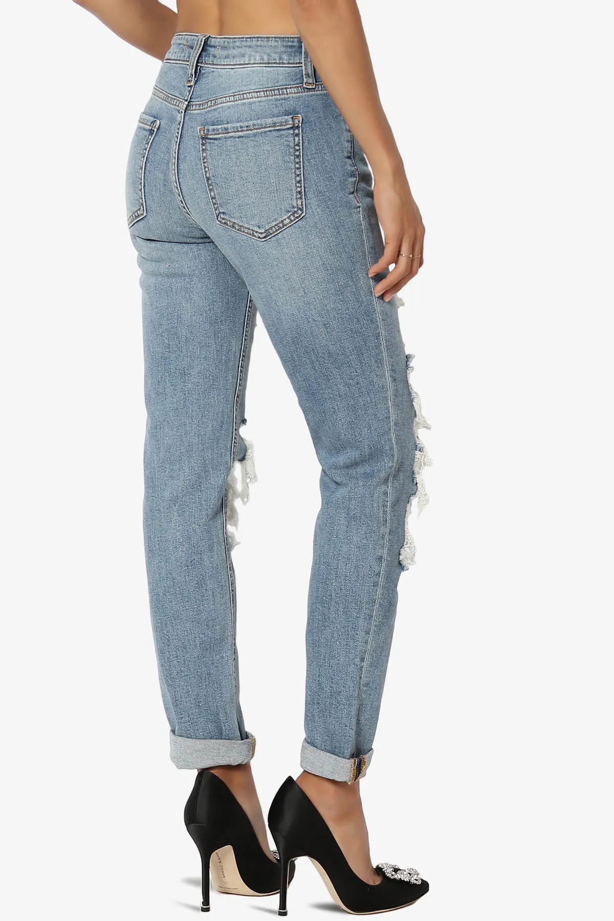 Frankie Distressed Mid Rise Girlfriend Jeans in LF Light