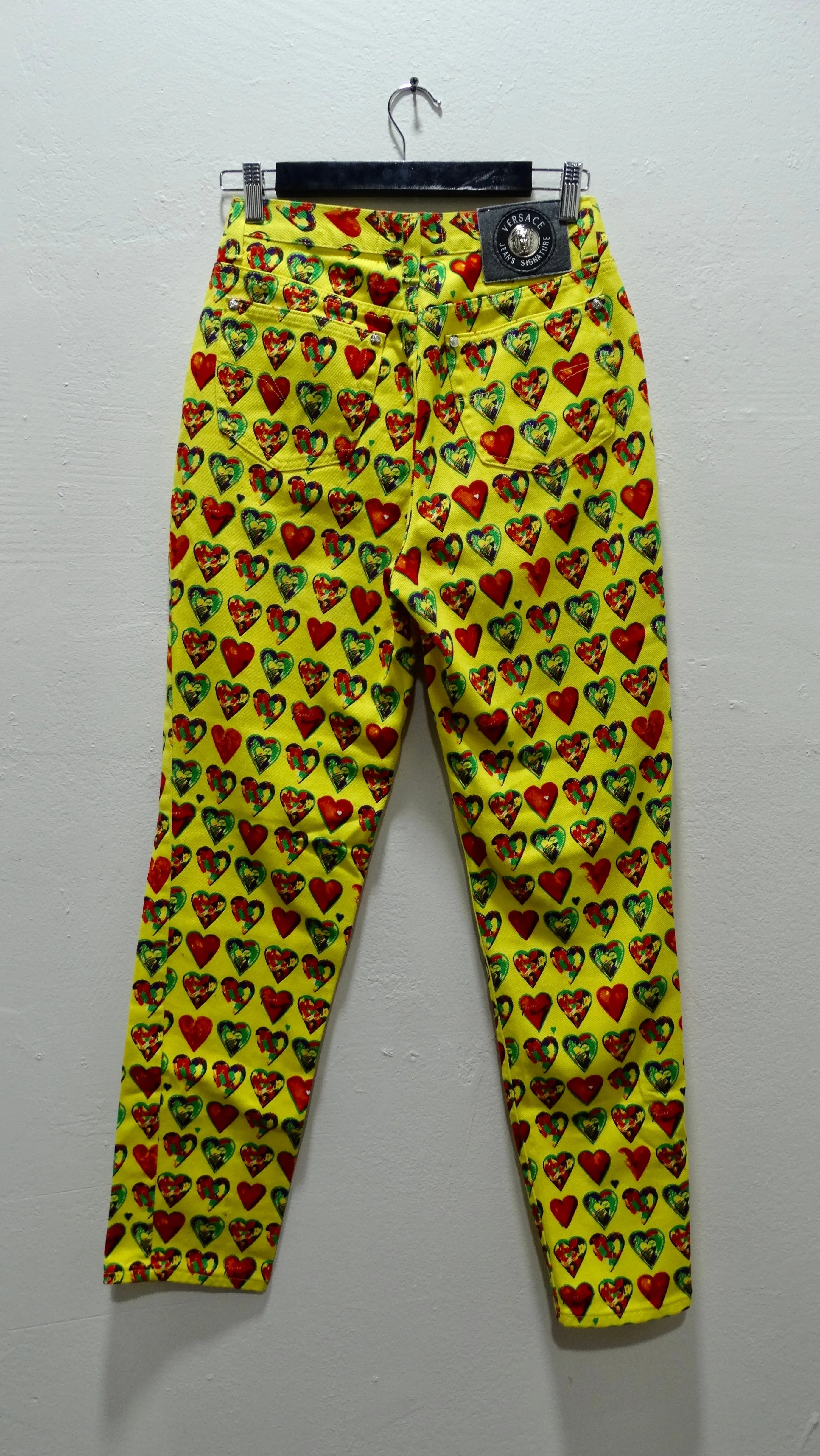 Gianni Versace Yellow Heart Print Jeans