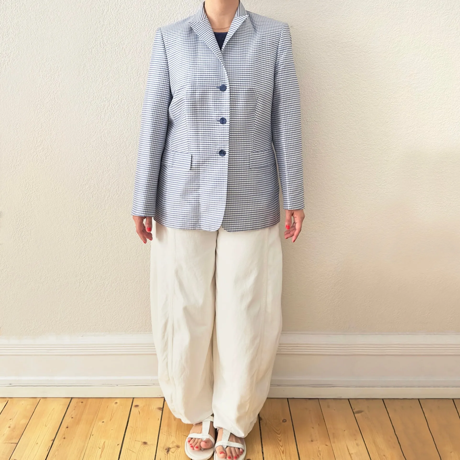 Gingham Checked Silk Blazer - size EU42