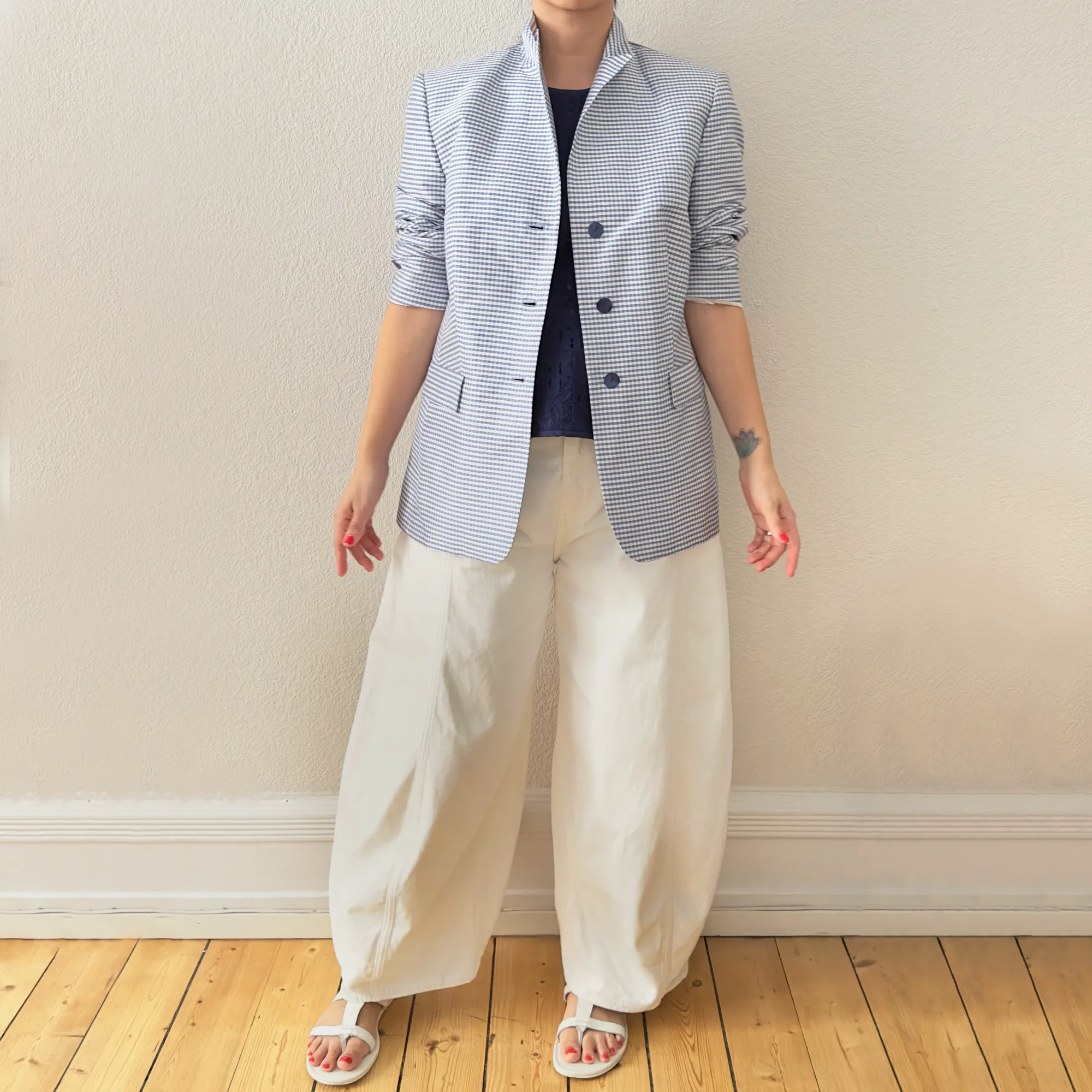 Gingham Checked Silk Blazer - size EU42