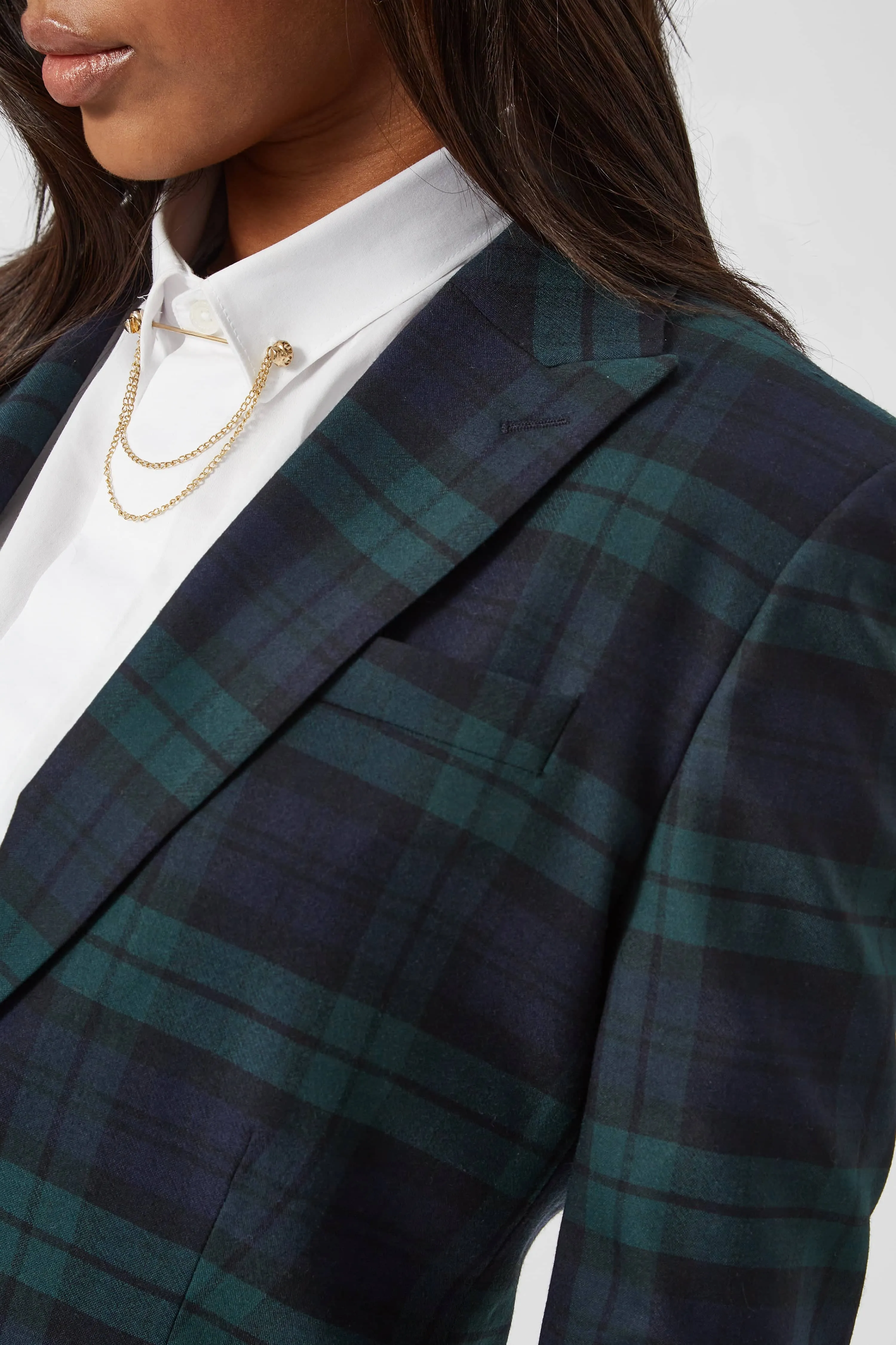 Grace Skinny Fit Green Tartan Jacket