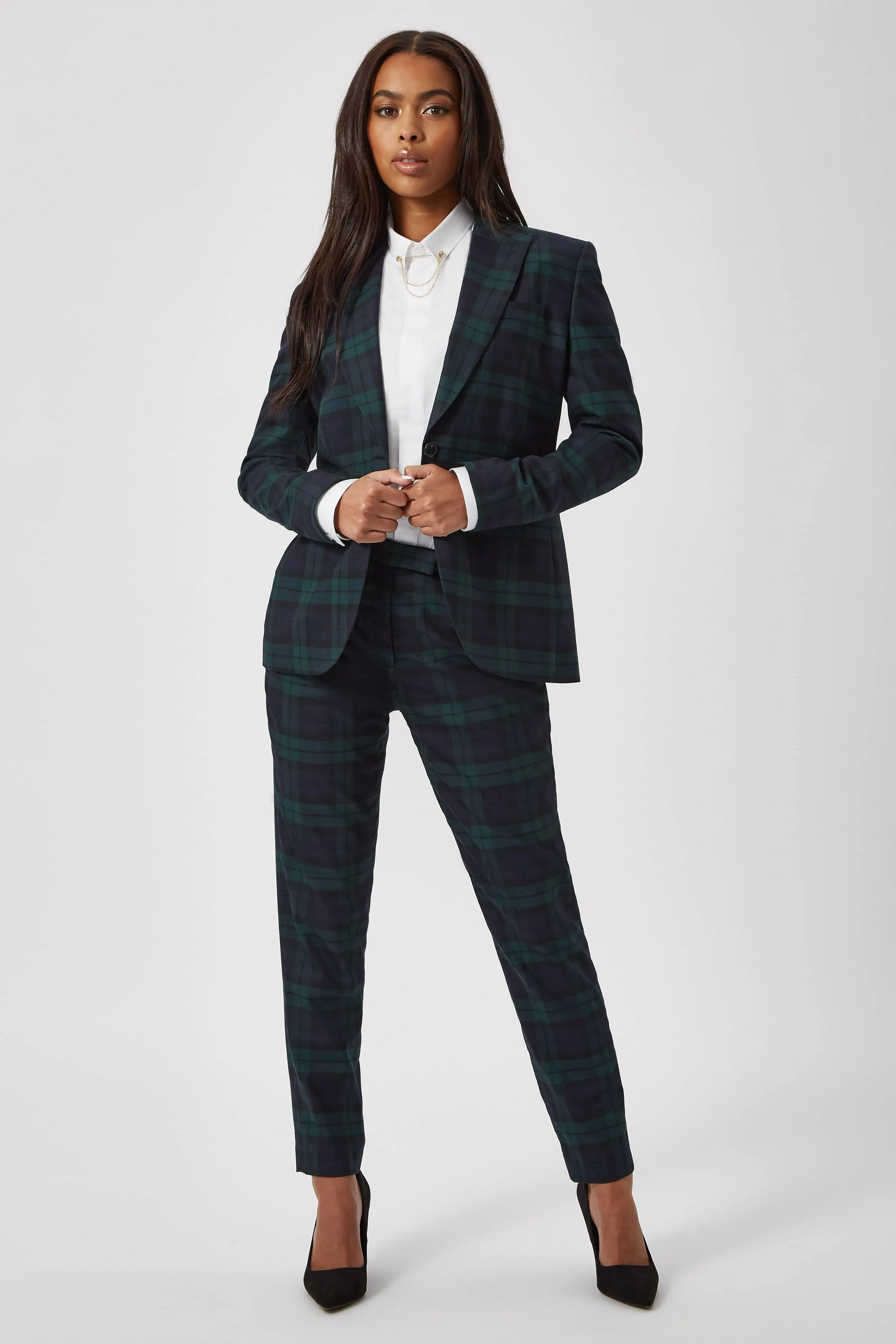 Grace Skinny Fit Green Tartan Jacket