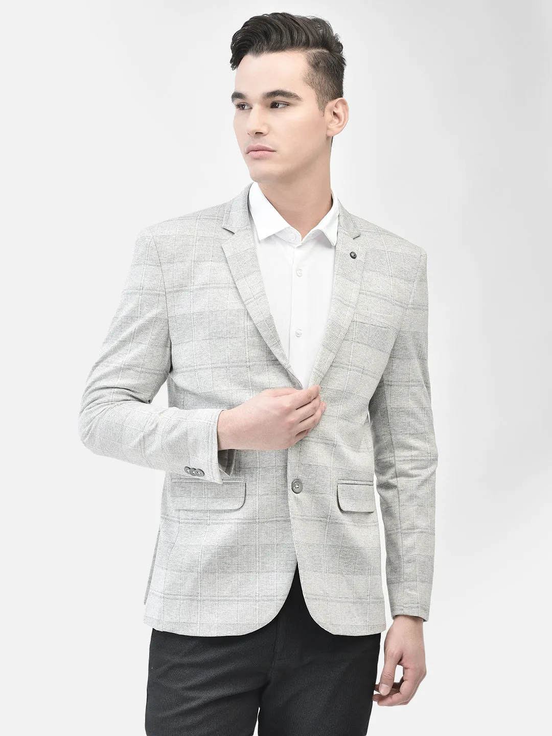 Grey Checked Single Breasted Blazer