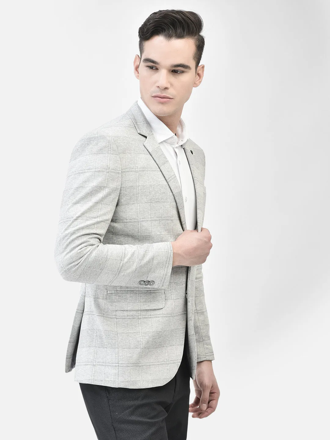 Grey Checked Single Breasted Blazer
