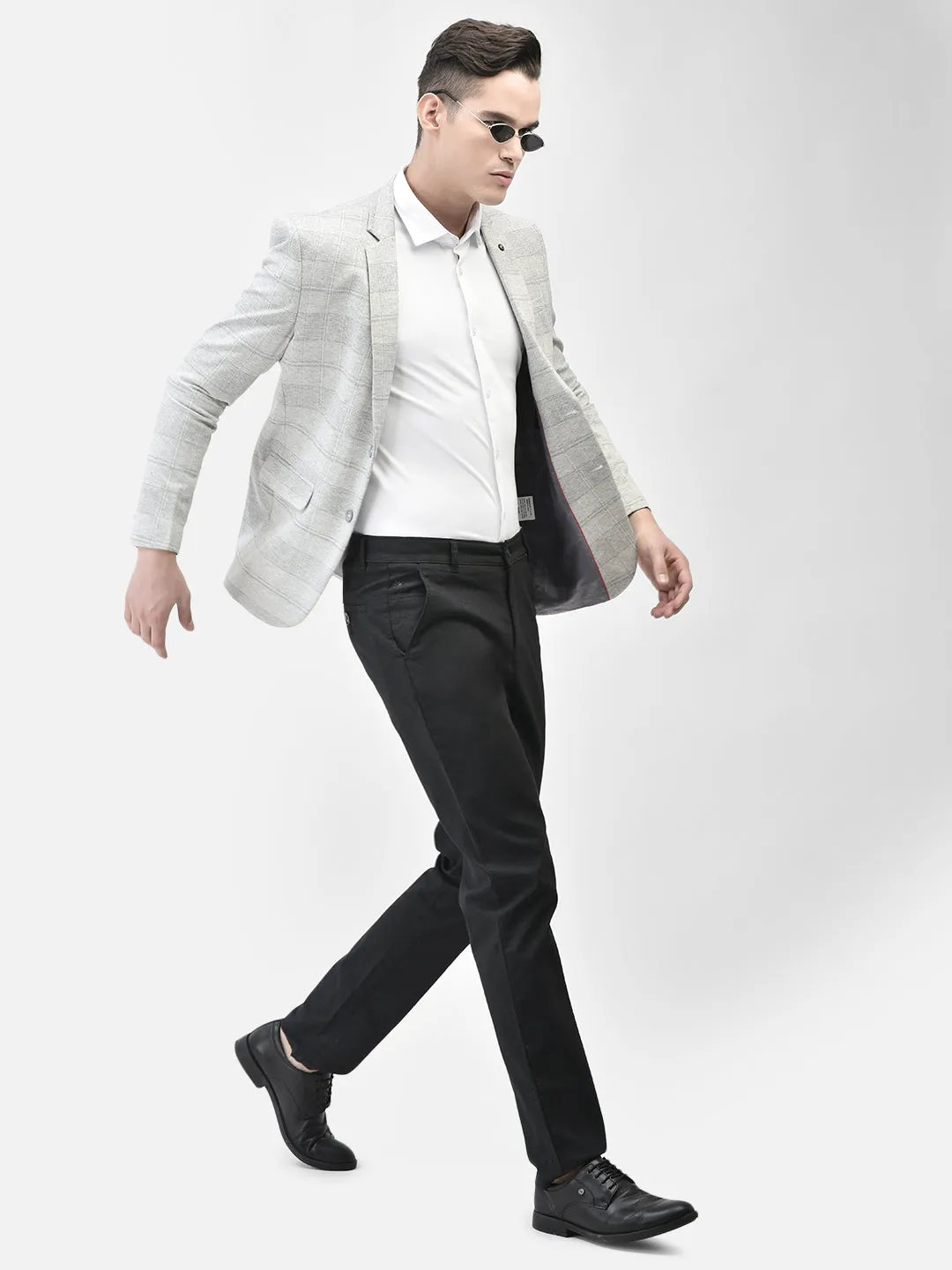Grey Checked Single Breasted Blazer