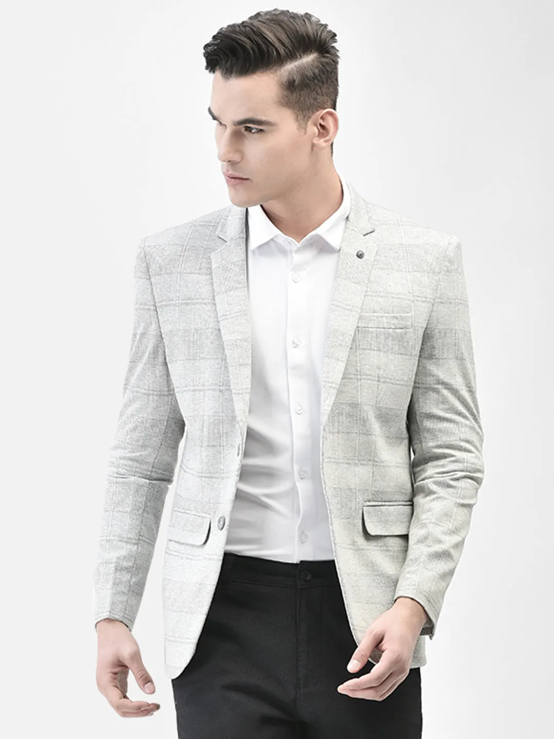 Grey Checked Single Breasted Blazer