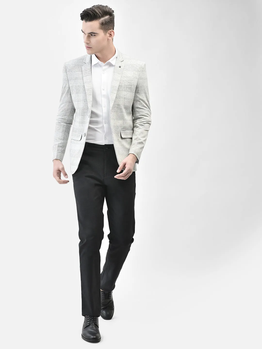 Grey Checked Single Breasted Blazer
