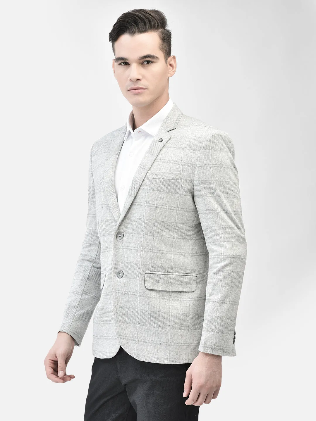 Grey Checked Single Breasted Blazer