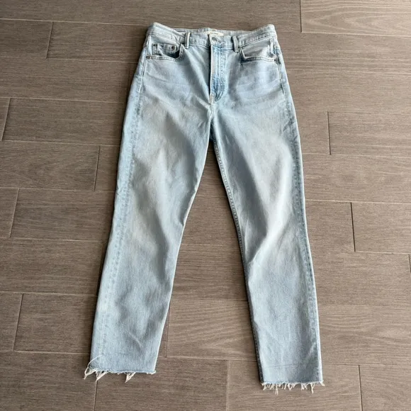 GRLFRND Denim Kendal Jeans Live Fast 27 High Rise Skinny Raw Hem Light Wash