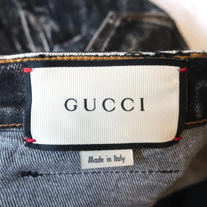 Gucci Acid Wash Skinny Jeans Faded Black Stretch Cotton Size 24