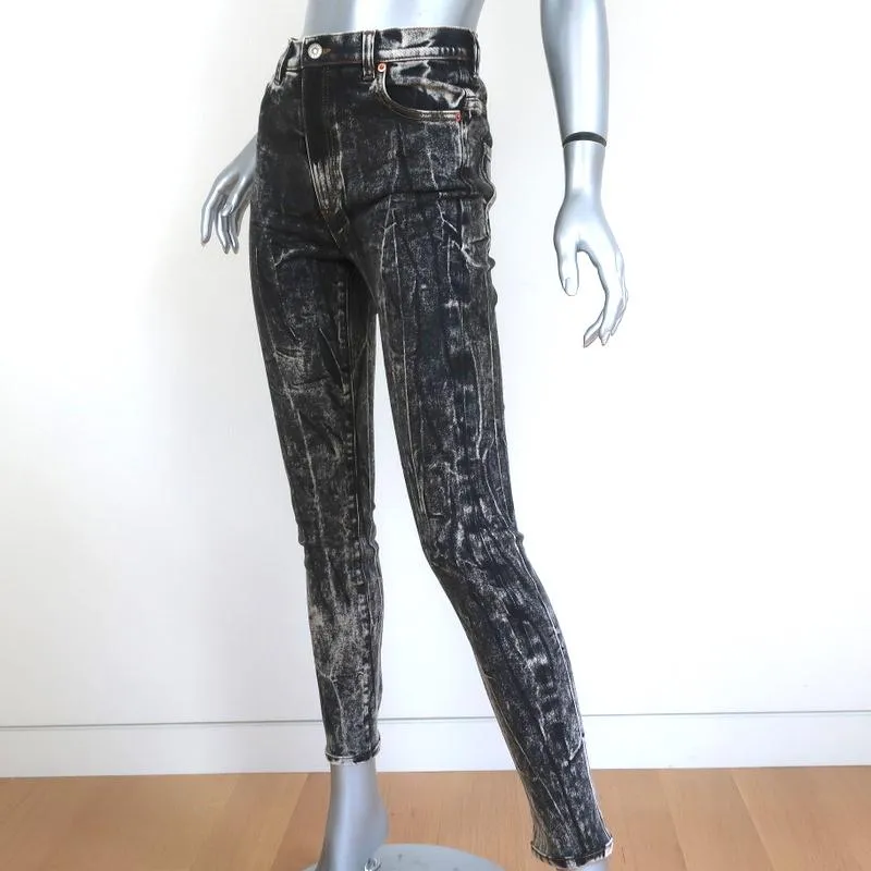 Gucci Acid Wash Skinny Jeans Faded Black Stretch Cotton Size 24