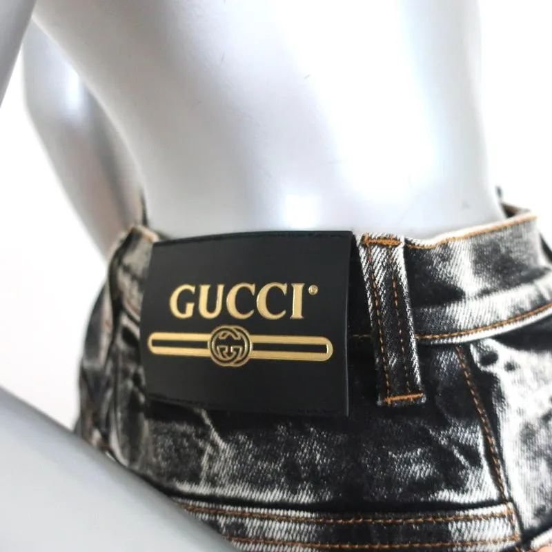 Gucci Acid Wash Skinny Jeans Faded Black Stretch Cotton Size 24